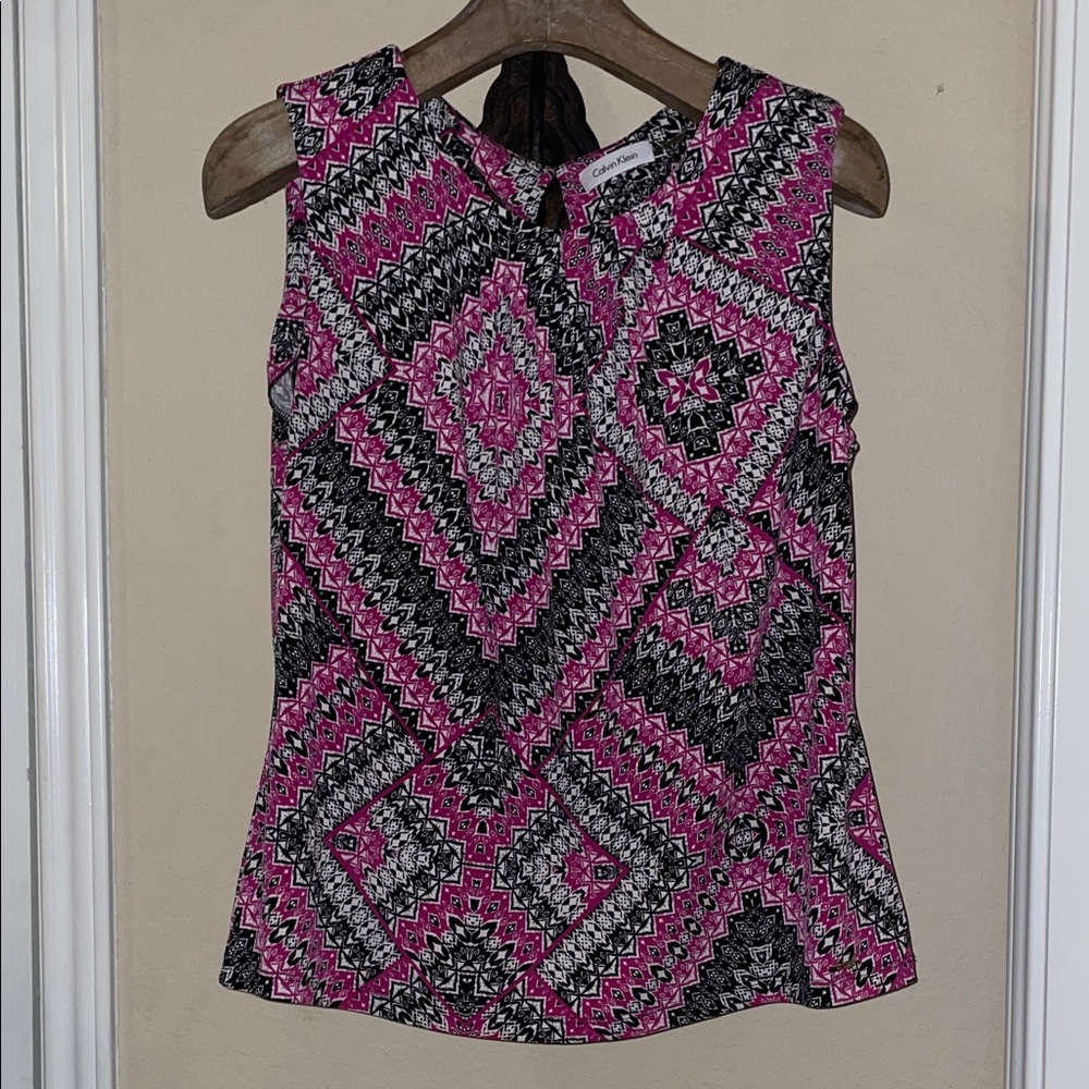Calvin Klein Geometric Pink and Black Blouse